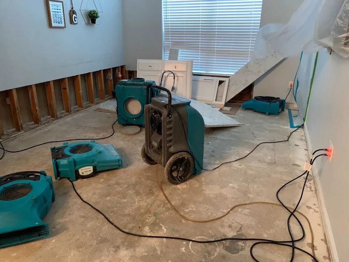 Dehumidifier in flood-cut room for Water Damage Restoration in Hatfield